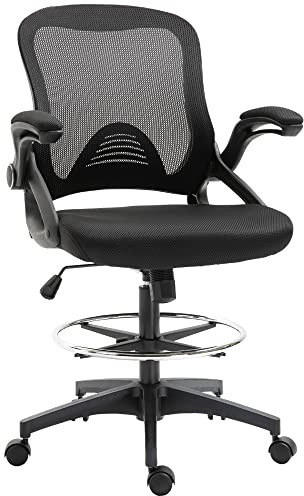 Vinsetto Chaise Bureau Ergonomique, Fauteuil de Bureau avec Repose-Pieds, Chaise de Dessin à Dossier en Maille, Hauteur réglable, accoudoirs, Assise rembourrée et pivotante 360°, Noir