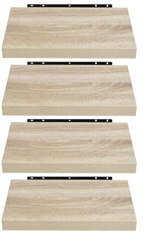 EUGAD Wandregal, Regal Wand 4er Set, Wandboard für Wohnzimmer, Küche, Badezimmer, Bücher/DVD/CD/Bilderrahmen/Pflanzen sortieren, Helle Holzmaserung 0079QJ-4