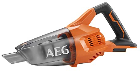 AEG BHSS18-0 Aspirateur compact à batterie 18 V, avec rallonge, comprend pré-filtre lavable, récipient amovible et transparent pour vérifier le remplissage, batterie non incluse