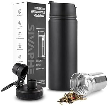 Sivaphe Tea Infuser Bottle With Removable Loose Leaf Tea Strainer Cup 18/8 Stainless Steel Portable Insulated Travel Tea Tumbler Black