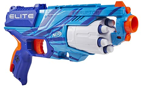 Nerf Elite Disruptor Blaster, 6-Dart Rotating Drum, 6 Nerf Elite Darts, Slam Fire, Reflex Blue, Amazon Exclusive