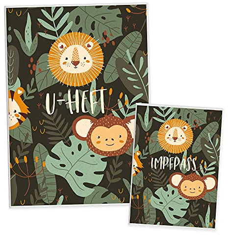 HIMMEL.HERZ.PAPIER® U-Heft-Hülle inkl. Impfpass Hülle - 3- teiliges Set - Hochwertige Hülle für Untersuchungsheft und Impfpass deines Kindes - Dschungel