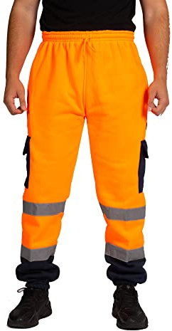 LABEL APPAREL Pantaloni da jogging da uomo, ad alta visibilità, da lavoro, Arancione/blu navy., XL