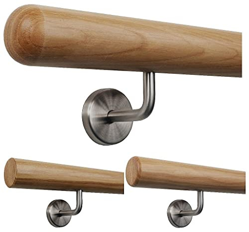 TIBU Handlauf Holz Eiche Ø 50 mm Geländer Treppe 0,3m - 5m, Länge 200 cm und Enden Halbkugel gefräst