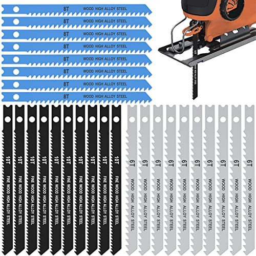 25 Piece Assorted U Shank Jigsaw Blade Set 6T 8T 10T, Made with HCS, Assorted Blades for Wood Plastic and Metal Cutting, Fit Most U Shape Shank Jigsaws
