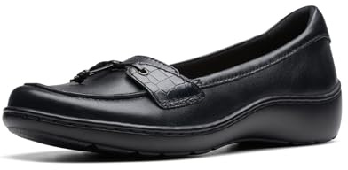 Clarks Mocasines Cora Haley para Mujer, Cuero Negro, 7.5 Wide