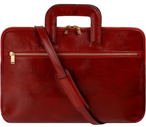 Time Resistance Schlanke Aktentasche aus Leder – Handgefertigte Italienische Computertasche aus Leder – Laptoptasche