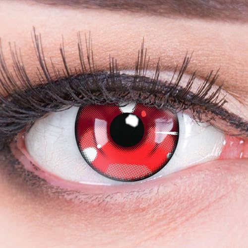 Meralens farbige Kontaktlinsen Anime Arc 3 Red crazy fun rote Jahreslinsen 1 Paar ohne Stärke mit gratis Linsenbehälter – Top Qualität für Fasching, Karneval, Halloween, Cosplay