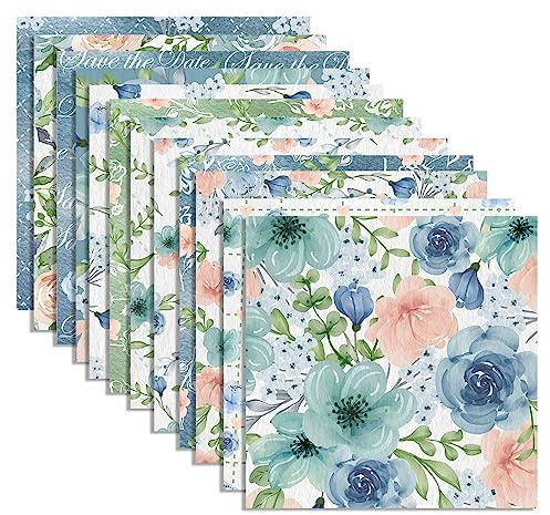 Scrapbook-Papierblock, blaues Blumenmusterpapier, 30x30 cm, florales Musterpapier, 12 Designs, doppelseitiges dekoratives Bastelpapier, 24 Blatt, Basteln, Geschenkverpackungen