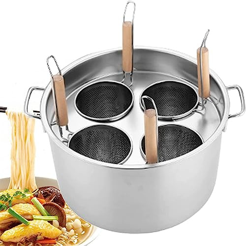 RSBFER Nudelkocher-Einsatz-Set mit 3/4/5 Löchern, Nudeltopf/Suppentöpfe-Set aus Edelstahl mit Siebeinsatz für Zuhause, Küche und Restaurant,4 Hole