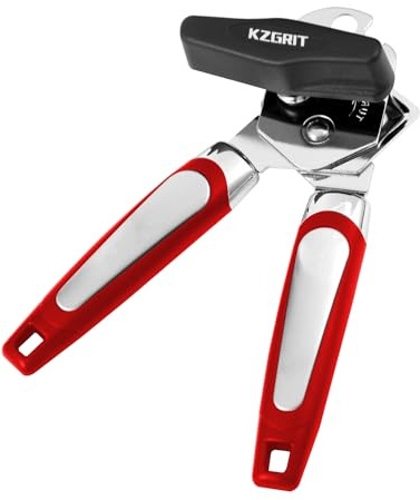 KZGRIT Dosenöffner, Sicherheits Edelstahl, Glatte Kante, Manuell Büchsenöffner Deckelöffner Kapselheber mit Rutschfest Griff und Ergonomischer Drehknopf für Ältlich mit Arthritis(Rot)