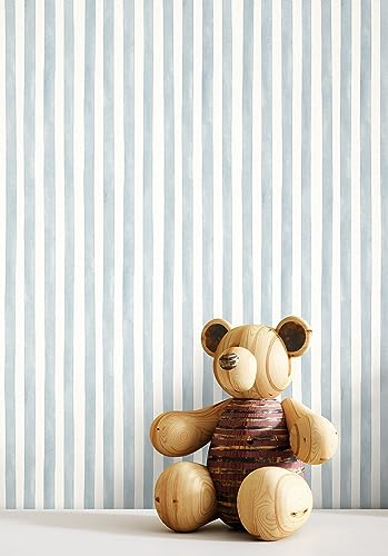 Newroom Tapete Blau Vliestapete Streifen - Kindertapete Kinder Blaugrau Weiß Linien Wasserfarbe Jugendtapete Verspielt Babytapete Aquarell inkl. Tapezier-Ratgeber