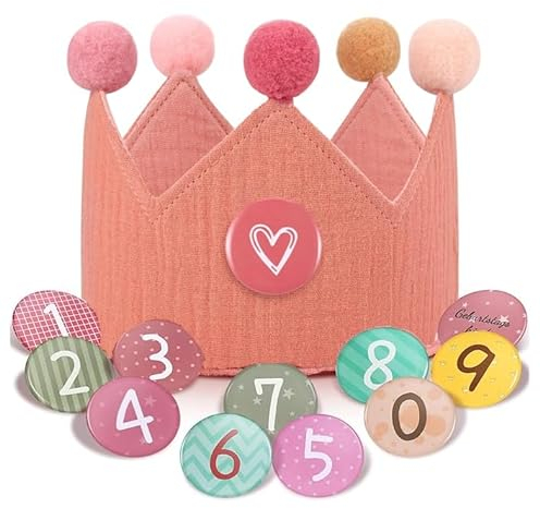 AWAVM Kinder Geburtstag Krone, Geburtstagskrone Stoff,Krone Geburtstag Jungen Mädchen Kinderparty Hüte, Party Dekoration, Kindergeburtstag Dekoration, für Kindergeburtstag, Krone aus Knopfnummern