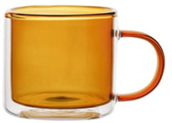 soulnioi Tazas de café de vidrio de doble pared de 300 ml, taza de agua de vidrio, taza de leche, taza de té, taza de café aislada con asa para bebidas calientes y frías (ámbar)
