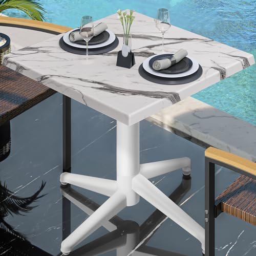 GGMMÖBEL WAP | Bistro Außen Tisch | B:T:H 60 x 60 x 74 cm | Weiß Marmor/Weiß | Quadratisch | Bistro Tisch Gastro Tisch