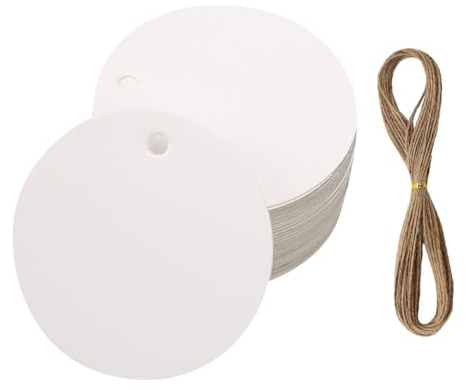 Lot de 100 étiquettes rondes vierges en papier kraft pour emballage de cadeaux de Noël, étiquettes de prix à suspendre pour fête de mariage avec ficelle de jute blanche de 20 m