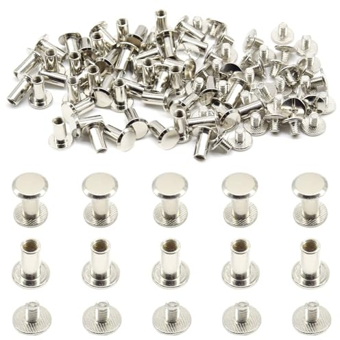 Hocansen 50 Set Chicago Screws M5x12mm Leather Screw Nail Rivet Chicago Bolts Button Metal Binding Screws Posts Round Flat Head Stud Screw for Leather Craft and Bookbinding (M5*12mm/ZBD)