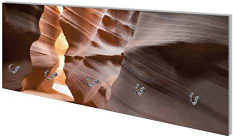 Wallario Wandgarderobe aus Glas in Größe 80 x 30 cm mit Memoboard-Funktion, Motiv: Antelope Canyon Arizona USA | 5 Kleiderhaken zum Aufhängen von Jacken