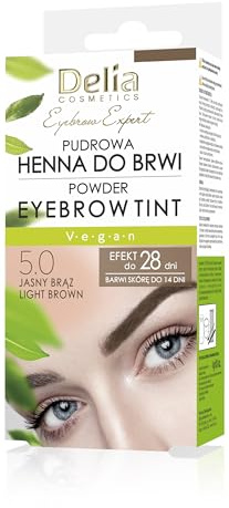 Delia Cosmetics - Powder Eyebrow Tint - LIGHT BROWN - Natural Herbs and Color - Enhanced, Darkened, Thick Brows - 20 Easy Applications / 4 Weeks - Complete Set