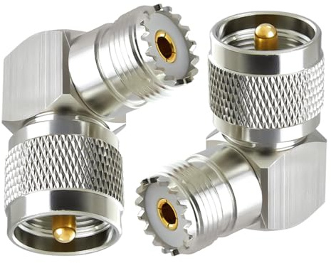 ACONRFTOL 2-Pack UHF-Buchse auf UHF-Stecker Rechteckstecker UHF CB-Funkadapter UHF PL259 auf SO239 90 Grad Antennenadapter RF-Koaxialadapter für CB-Amateurfunkantenne Koaxialkabel
