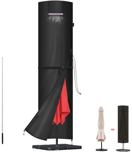 LAMUNI Funda Sombrilla Playa Funda Parasol Jardin Impermeable Funda Protectora para Sombrilla 420D Oxford Funda para Parasol Cubierta para Sombrilla de Jardin con Cremallera y Varilla, 240x58/58cm