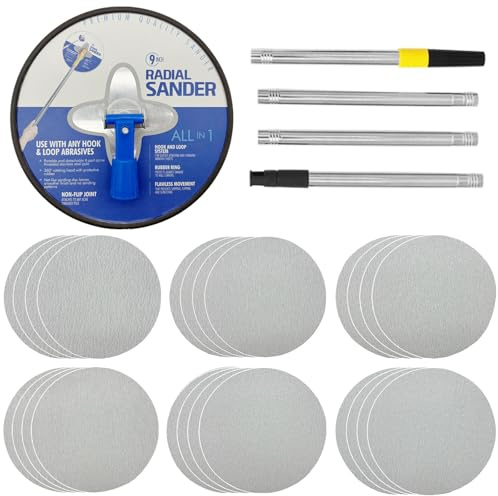 JIAOZZZ 22,9 cm Trockenbau-Stangenschleifer, radialer Rundstangenschleifer für trockene Wände, manueller Hand-Trockenbauschleifer mit Verlängerungsstange + 24 Schleifblätter Körnung 80-240