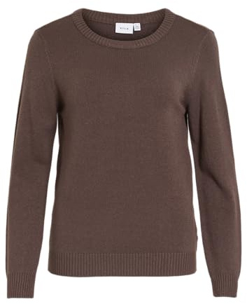 Vila Pull en Tricot à col Rond pour Femme, Chocolat, M
