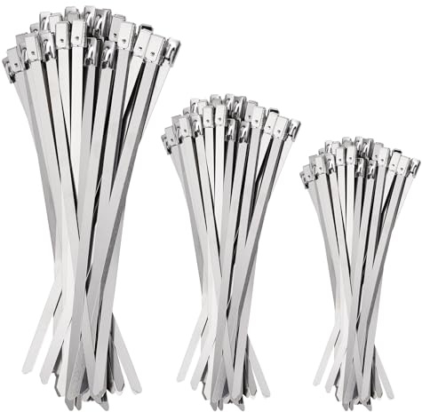 homdat 150 Stück Edelstahl Kabelbinder 3 Größen Metall Kabelbinder, Stahlkabelbinder mit Verriegelungsfunktion, für Auspuffaufwicklung, Kabelbündelung, Fester Zaun und Markise (4.6x200, 250, 270mm)
