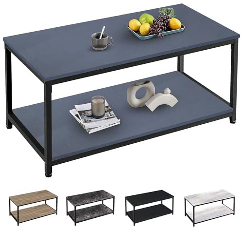 SG Traders Large Coffee Table | Industrial Coffee Table for Living Room | Stylish and Durable 2 Tier Wooden Tables with Storage & Metal Legs | Perfect for Any Room 100x50x45cm (Grey)