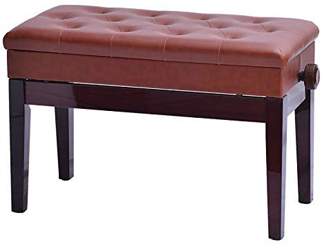 ASumPio Klavierhocker, Verstellbare Klavierbank Aus Holz, Weicher Leder-Keyboardhocker Für Zwei Personen Mit Stabilem Massivholzrahmen Und Staufach, Leicht Zu Reinigen,Red Brown-1