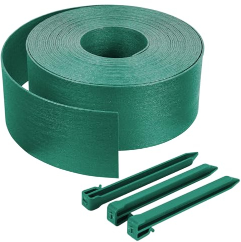 VOUNOT® PE-trädgårdskant 20 meter med 12 ankare flexibel gräsmattskant naturligt utseende höjd 13 cm tjocklek 3 mm grön