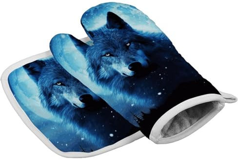 Gants de cuisine personnalisés résistants à la chaleur pour femme - Motif loups - Pour cuisine, barbecue, grill, Thanksgiving