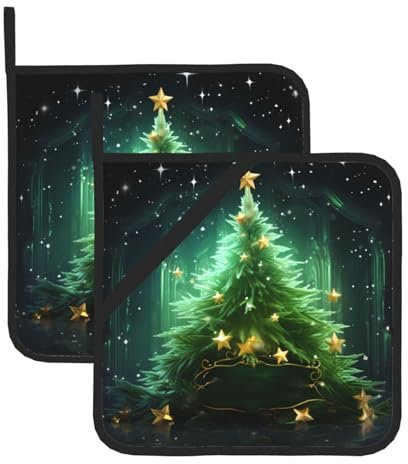 2 presine per cucina resistenti al calore presina verde albero di Natale cuscinetti caldi per controsoffitti forno presina per cottura cottura cucina tappetino caldo sottopentola 20,3 cm cuscinetto