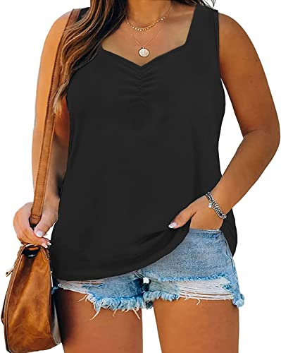 Fisoew Canotta da Donna Taglie Forti, Top Estivo Senza Maniche, Scollo a V, Basic, L-4XL, Nero , XXL