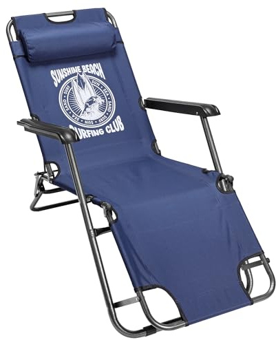 JEMIDI strandstol och hopfällbar solsäng - lätt - solsäng och strandsäng - solsäng hopfällbar med armstöd - solstol med nackstöd - blå/vit
