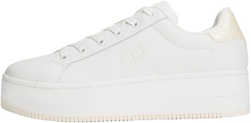Tommy Jeans Donna Sneakers con Suola Alta Pearlized con Plateau, Bianco (Ecru), 42
