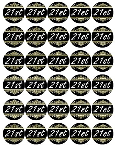 21st Birthday Black And Gold Pre Cut Cupcake Toppers Premium Edible Wafer Paper Fairy Cake Toppers Birthday Celebration Cakes Decorations Party NO CUTTING REQUIRED