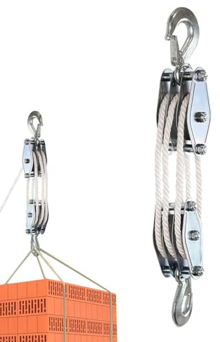 Block and Tackle Pulley System - Rope Pulley Hoist for Garage, Block and Tackle, 2200lbs Breaking Strength | Heavy Duty Pulley System with 6:1 Lifting Power, Efficient Solution for Animal Husbandry