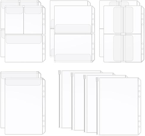 JIEYAO 12 Stück A5 Binder Taschen, 6 Löcher Bindertaschen PVC Binder Reißverschluss Mappe Durchsichtige Dokumententasche Wasserdichter Ordnertaschen Klarsichthüllen A5 für Rechnungen Karten Dateien