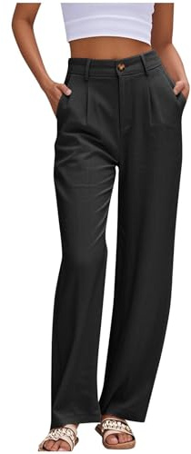 HAOLEI Work Trousers for Women UK Sale Ladies Office Smart Stretch Suit Trousers Casual Straight Leg Tailored Palazzo Pants High Waist Yoga Dress Pants with Pockets Clearance Black