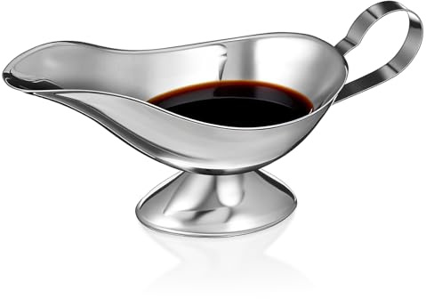NOLITOY 2Pcs Stainless Steel Gravy Boat 5oz Sauce Jug Pitcher Bowl with Handle Spout for Salad Dressing Syrup Milk Broth Meat Curry Thanksgiving Holiday Dinner Picnic Restaurant Dispenser 17x8cm