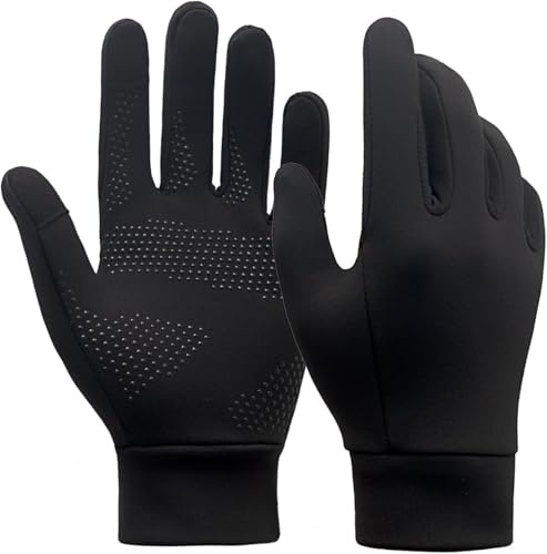 AWXUOCK Winter Running Gloves for Men and Women, Touch Screen Compatible, Anti-Slip Lightweight, for Cycling Biking Sporting Driving (Black, M)
