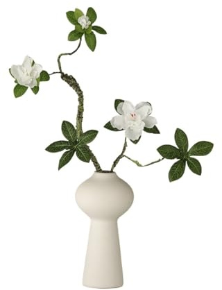 HYEFDWS Fiori Artificiali per la Decorazione del Soggiorno, Simulazione di Azalea, Composizione Floreale Finta in Vaso Bianco in Ceramica, Fiori Fin