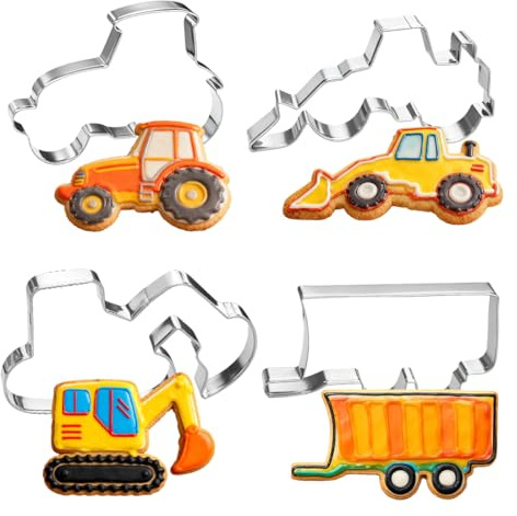 4 Stück Ausstechformen Traktor, Bauernhof Ausstecher Traktor, Plätzchen Ausstecher Bagger, Keksausstecher Trecker, Edelstahl Plätzchenform Konstruktion Auto Ausstechform