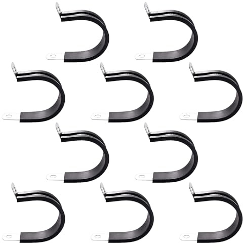 YYIGVMO 10 Pièces 32mm Caoutchouc Doublé P Clips, Colliers de Serrage en 304 Acier Inoxydable de Caoutchouc, P Clips Tuyau Pinces, pour Tuyau, Câble