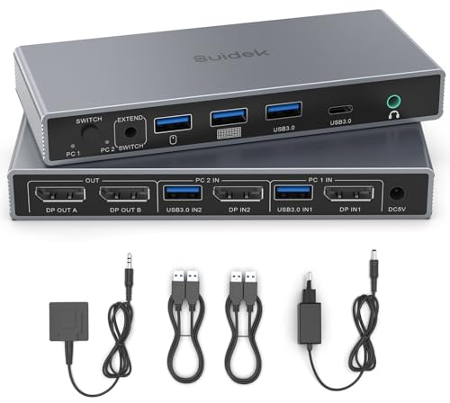Displayport KVM Switch 2 Monitors 2 Computers Support 4K@60Hz, 4 Port USB KVM Switch, DP KVM Switches for 2 Computers Share Mouse, Keyboard, Hard Drive and 2 Monitors