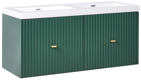 Beliani Meuble-Lavabo avec Double Vasque Façade en MDF 120 x 46 cm avec 4 Tiroirs Vert Émeraude Lago