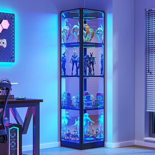 FREDEES Eck-Glasvitrine mit LED-Beleuchtung, Bewegungssensor