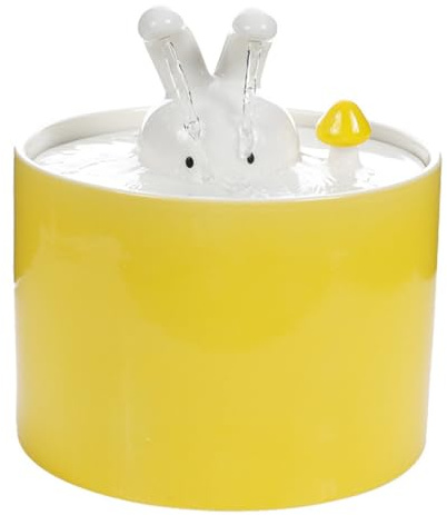 POPETPOP Distributeur Eau pour Animaux Céramique avec Filtre Intelligent USB Fontaine Potable pour Chats Chiens et Capacité Élevée Design Pratique et Blanc et Jaune