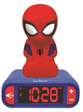 Lexibook - Sveglia Digitale Spider-Man per Bambini con Luce Notturna Snooze e Suoni, Orologio per Bambini, Spiderman Luminoso Marvel Superheroes Colore Blu - RL800SPLXB | Suoni e melodie, schermo LCD retroilluminato, luminoso, snooze, blu